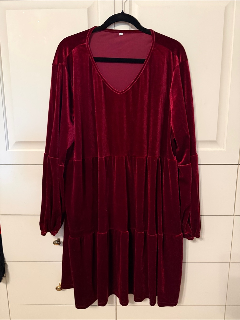 Amazon Velvet Tiered V-Neck Dress in Deep Red